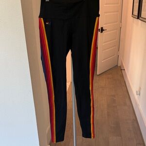 Aviator Nation Black Leggings with Rainbow Stripes